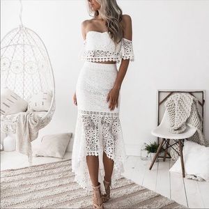 White boho lace two piece outfit